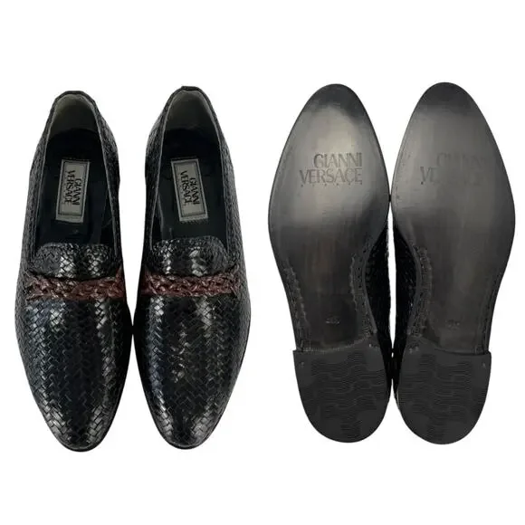 Versace Vintage Leather Woven Loafers